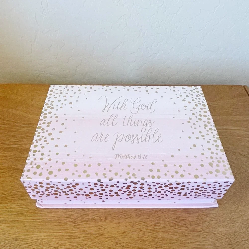 Decorative Storage Box With God All Things Are Possible Matthew 19 26 Pink Gold